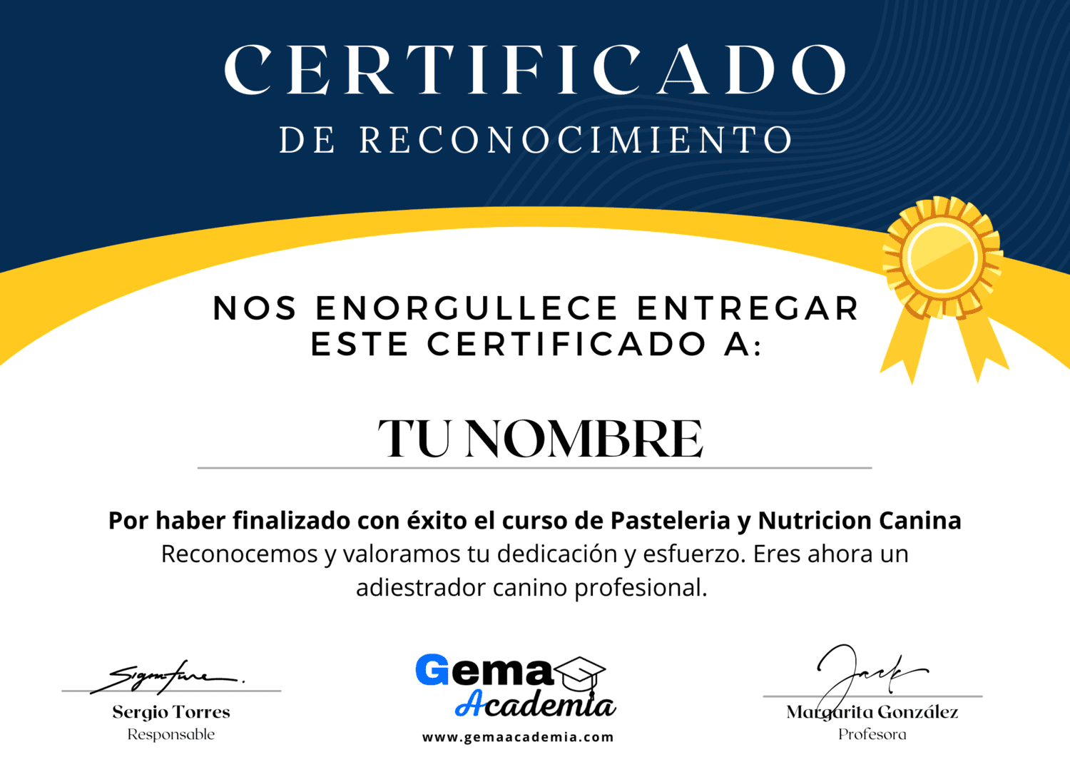 Certificado Pasteleria